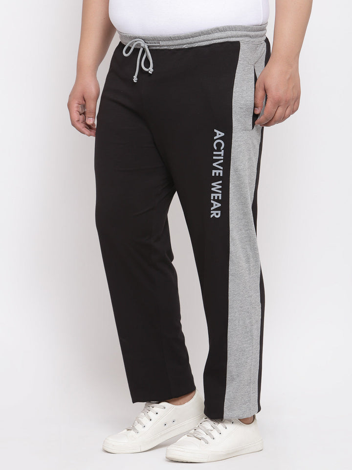 Plus Size Men Black & Grey Solid  Track Pants