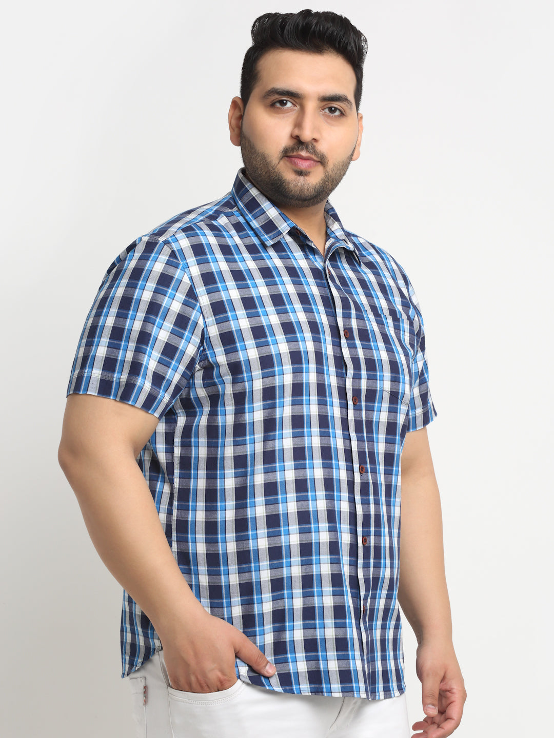Plus Size  Tartan Checks Cotton Casual Shirt