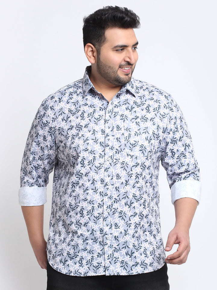 Plus Size Men Floral Printed Cotton Casual Shirt