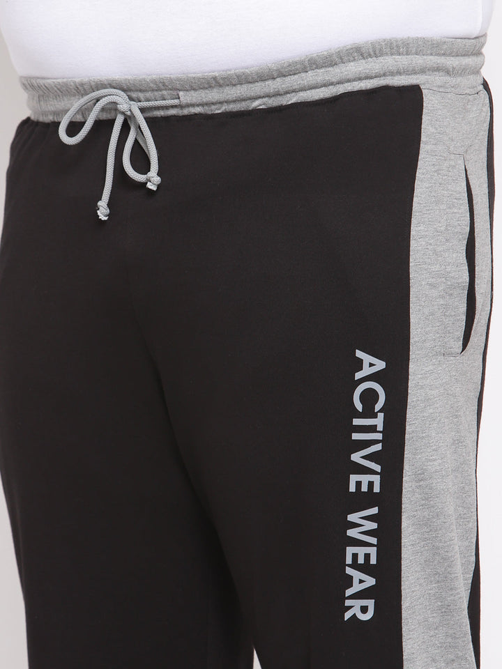 Plus Size Men Black & Grey Solid  Track Pants