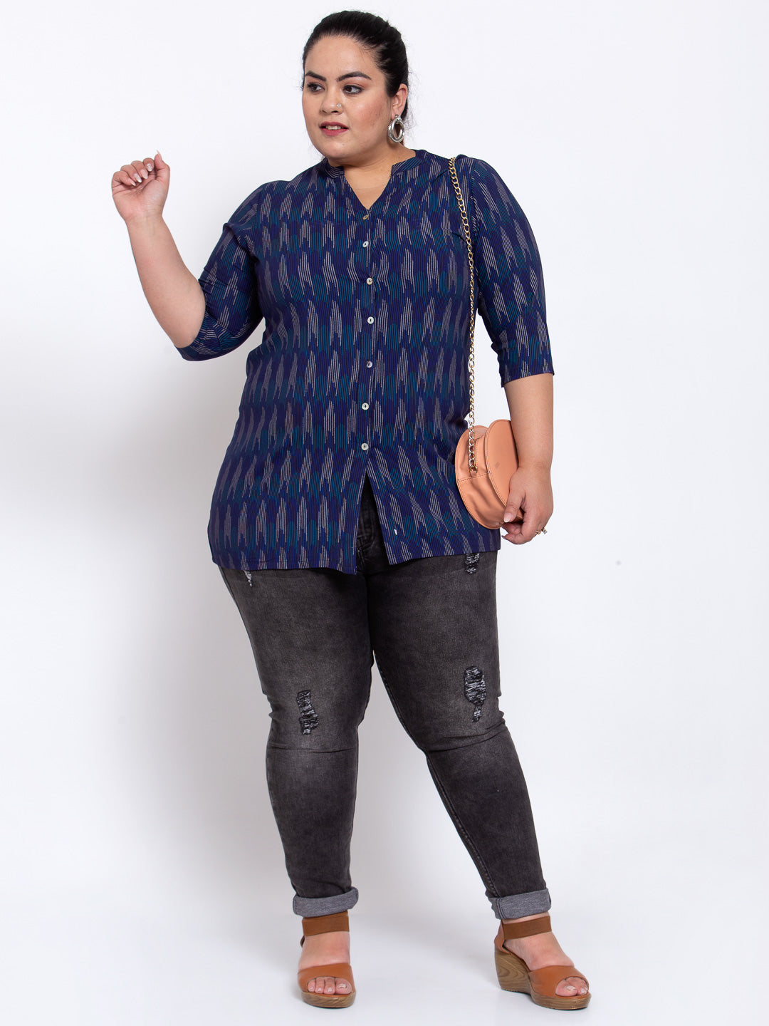 Plus Size Women Blue Printed Tunics