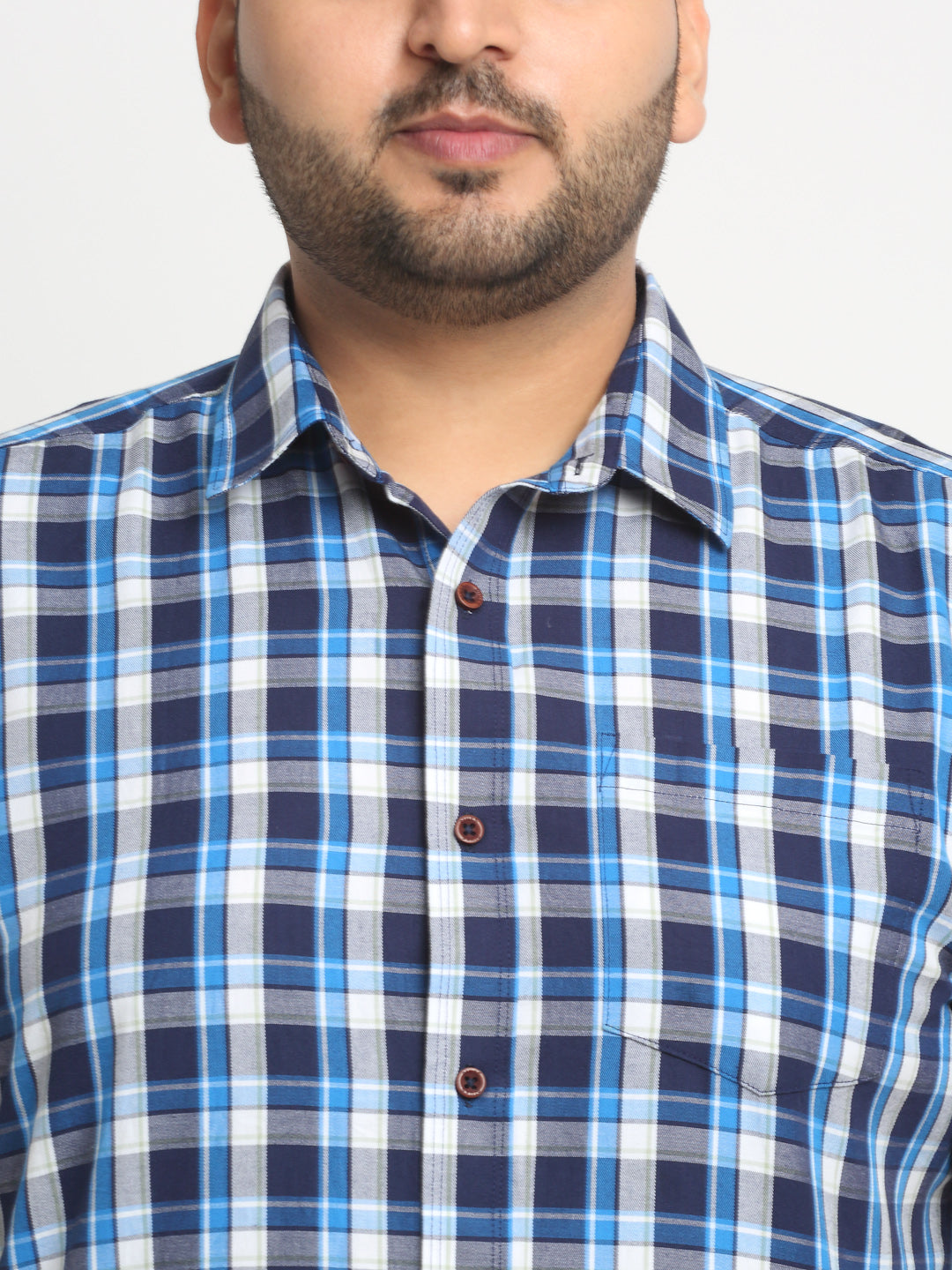 Plus Size  Tartan Checks Cotton Casual Shirt