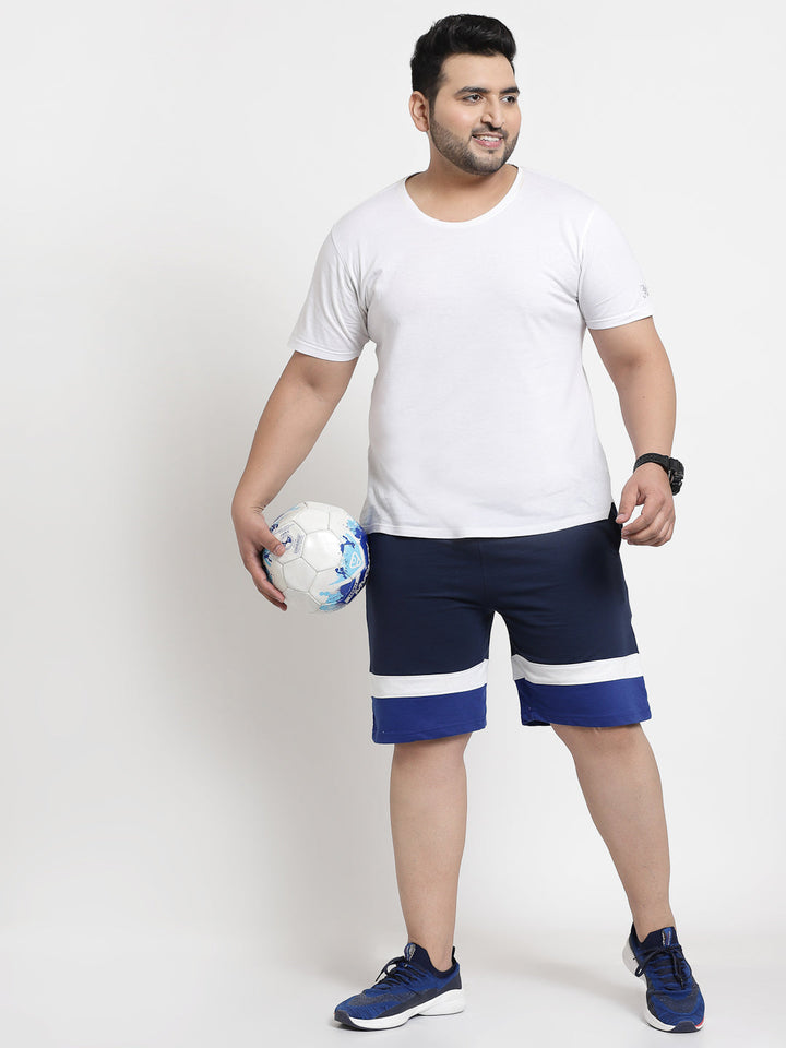 Plus Size  Men Navy Blue Cotton Sports Shorts