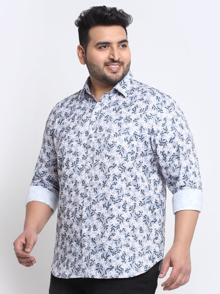 Plus Size Men Floral Printed Cotton Casual Shirt