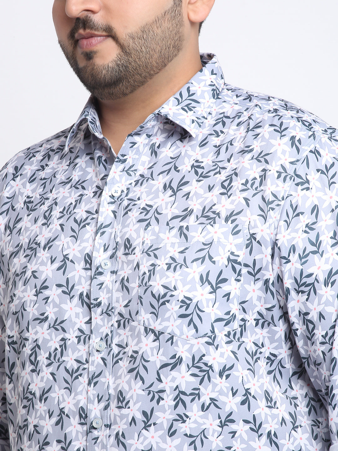 Plus Size Men Floral Printed Cotton Casual Shirt