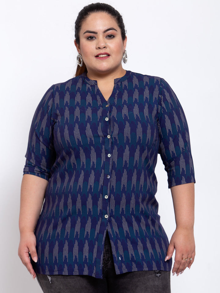 Plus Size Women Blue Printed Tunics