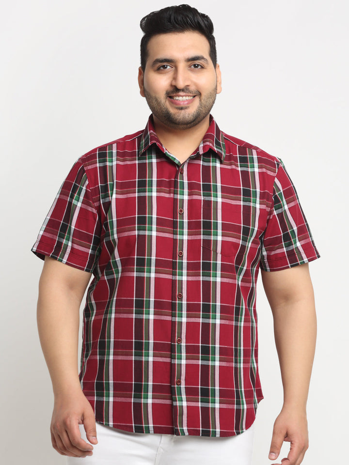 Plus Size Tartan Checks Checked Cotton Casual Shirt