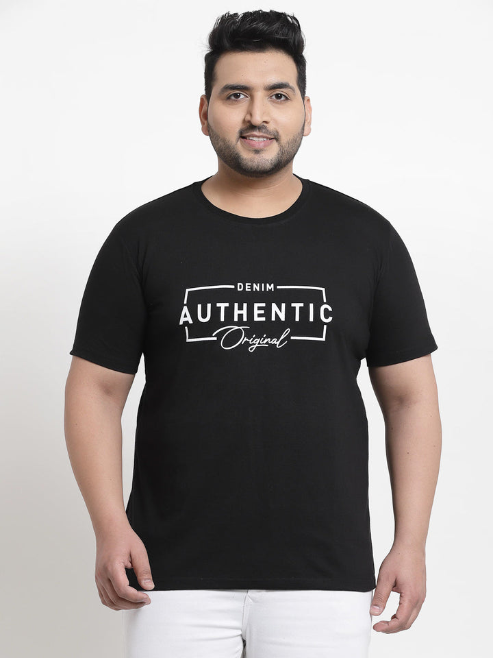 Plus Size Men  Black Typography Printed T-shirt