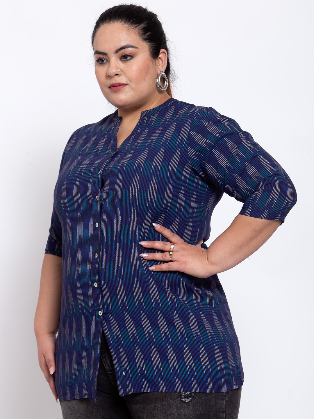 Plus Size Women Blue Printed Tunics