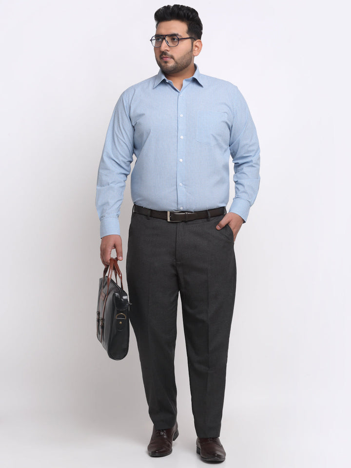 Plus Size Blue Cotton Formal Shirt