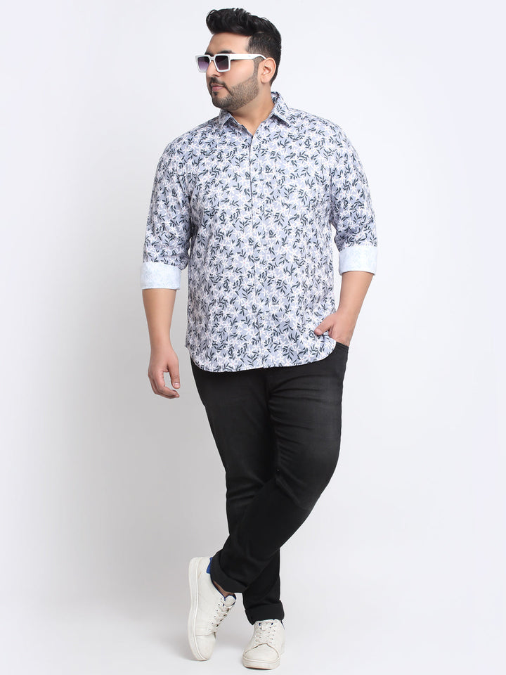 Plus Size Men Floral Printed Cotton Casual Shirt