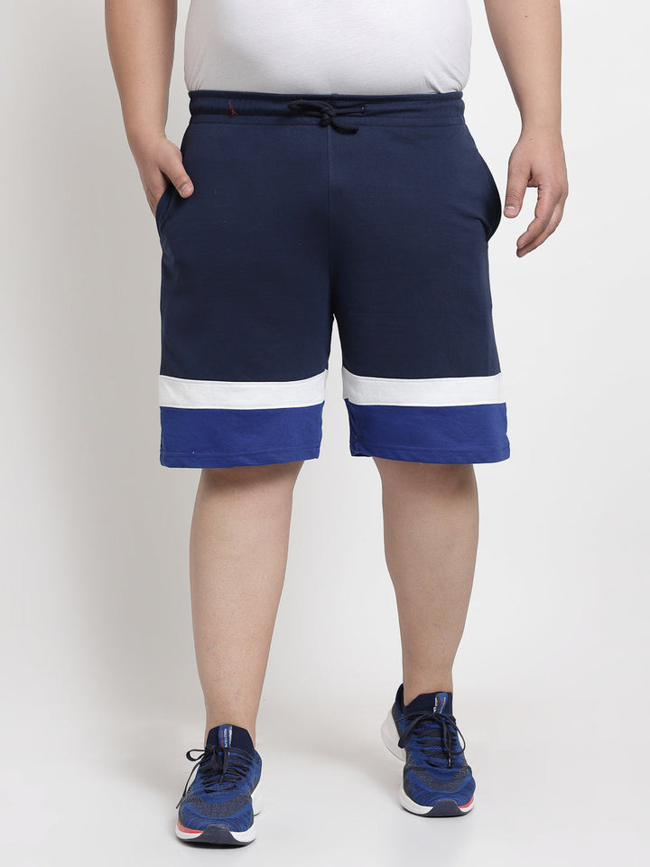 Plus Size  Men Navy Blue Cotton Sports Shorts