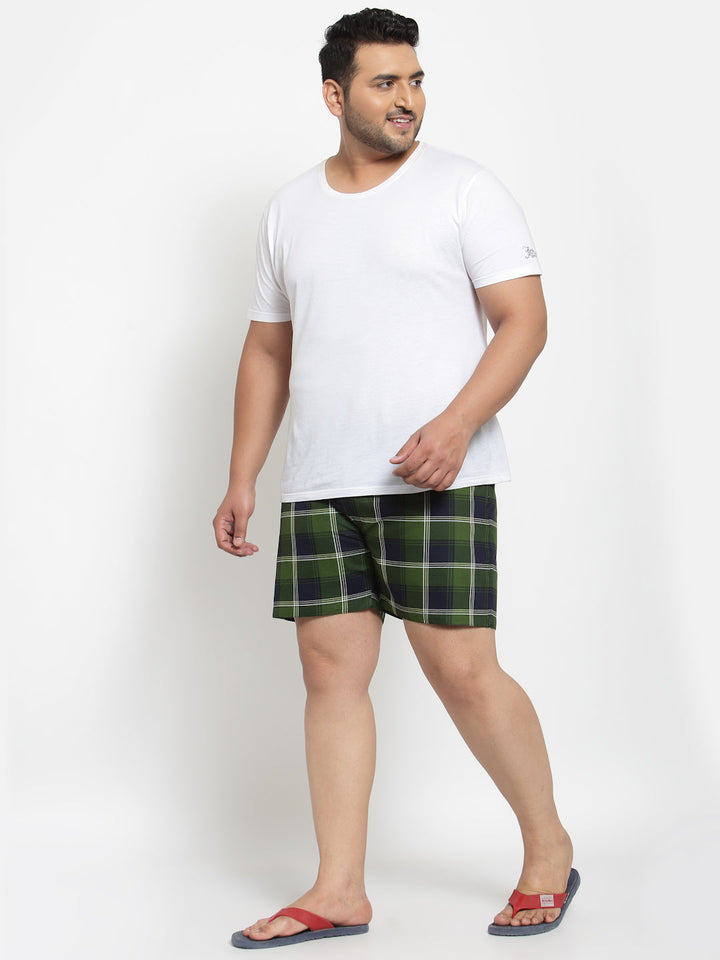 Plus Size Men  Green  Black Checked Pure Cotton Boxers