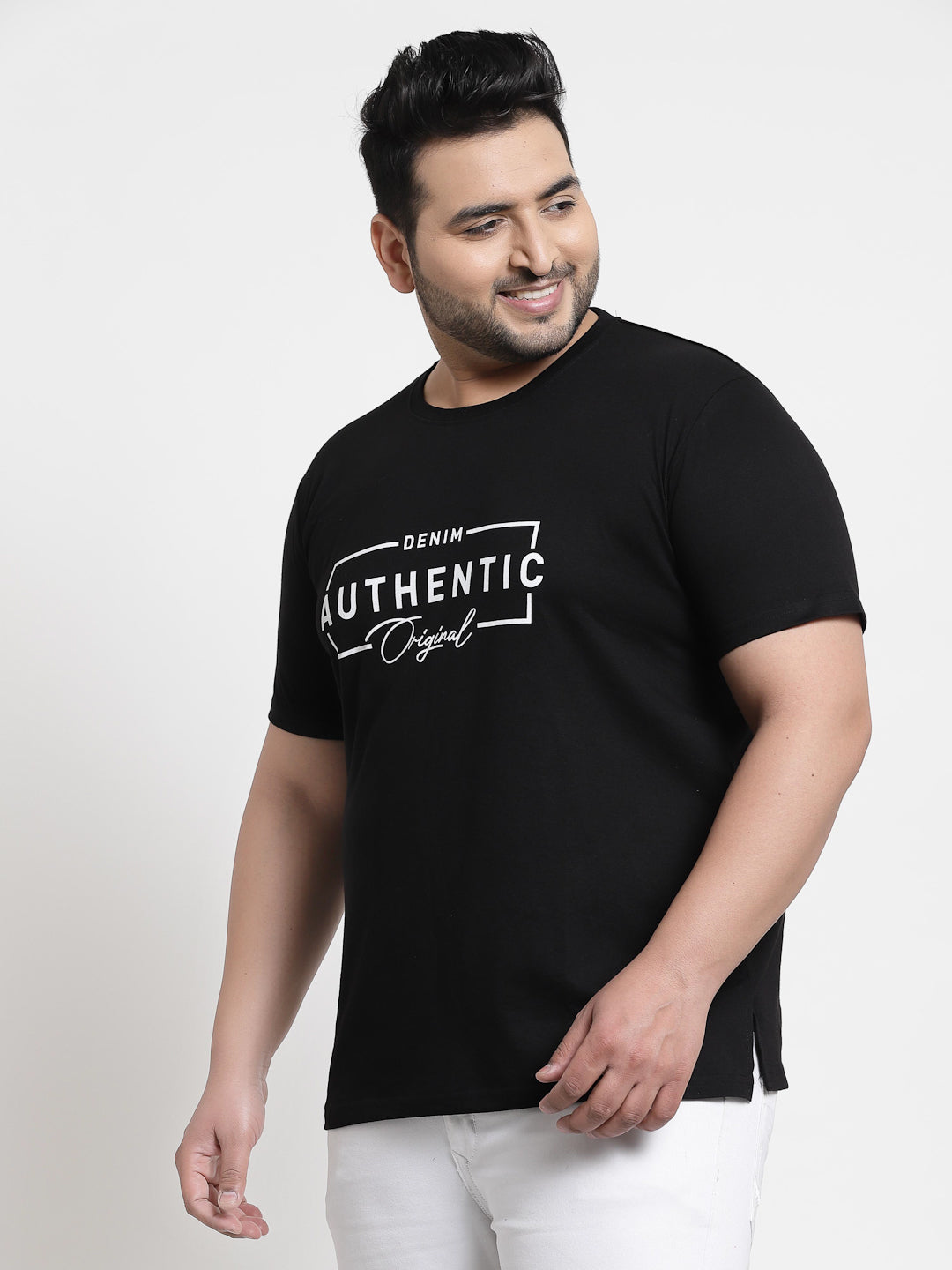 Plus Size Men  Black Typography Printed T-shirt