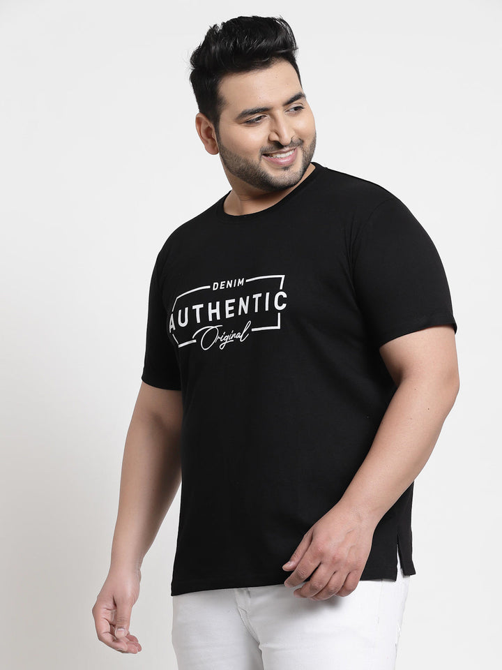 Plus Size Men  Black Typography Printed T-shirt