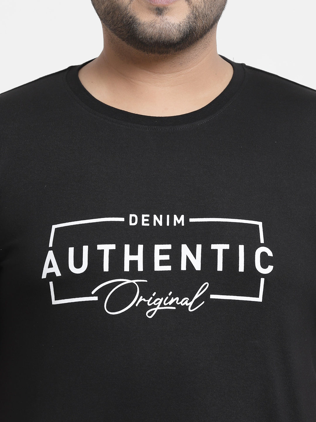 Plus Size Men  Black Typography Printed T-shirt