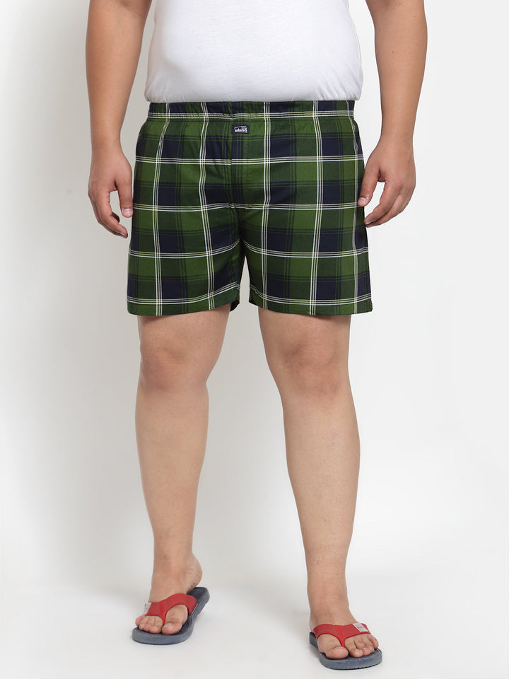 Plus Size Men  Green  Black Checked Pure Cotton Boxers