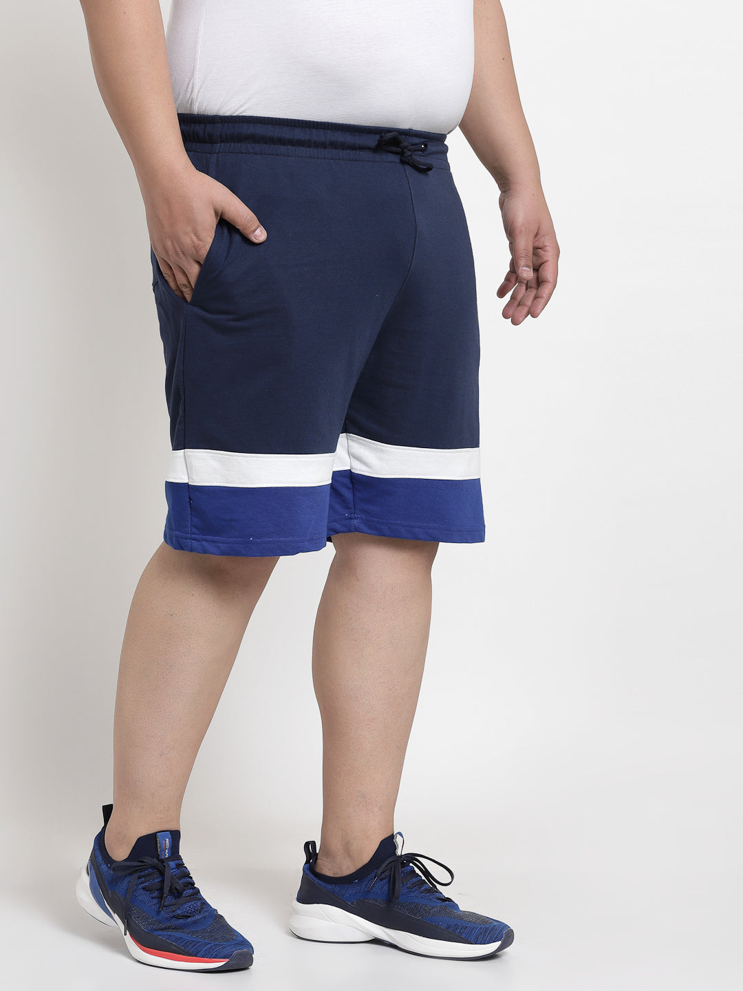 Plus Size  Men Navy Blue Cotton Sports Shorts