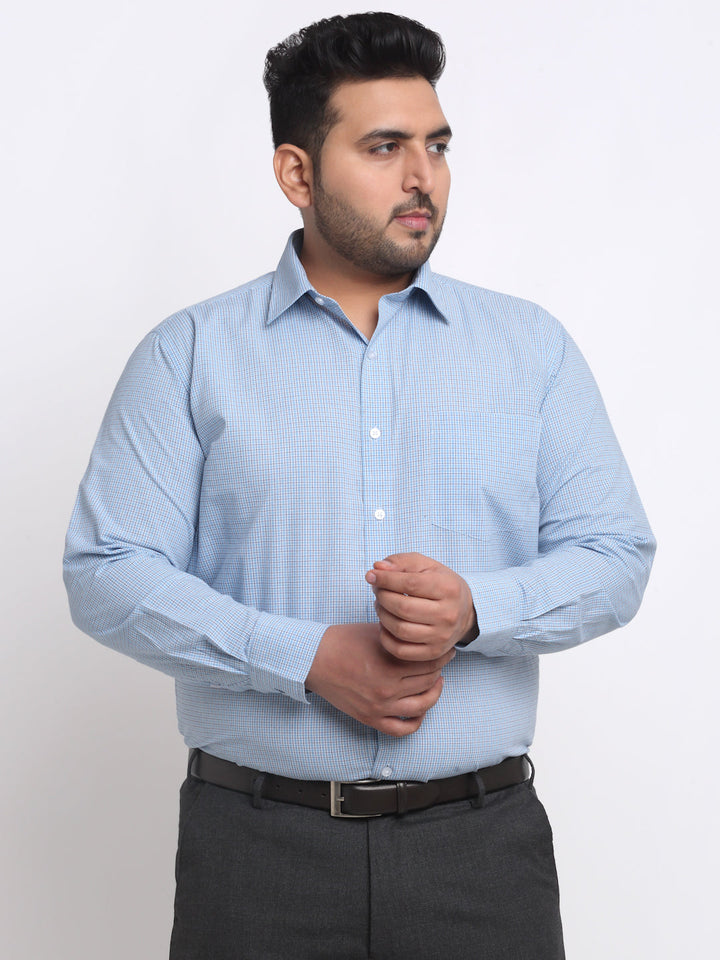 Plus Size Blue Cotton Formal Shirt