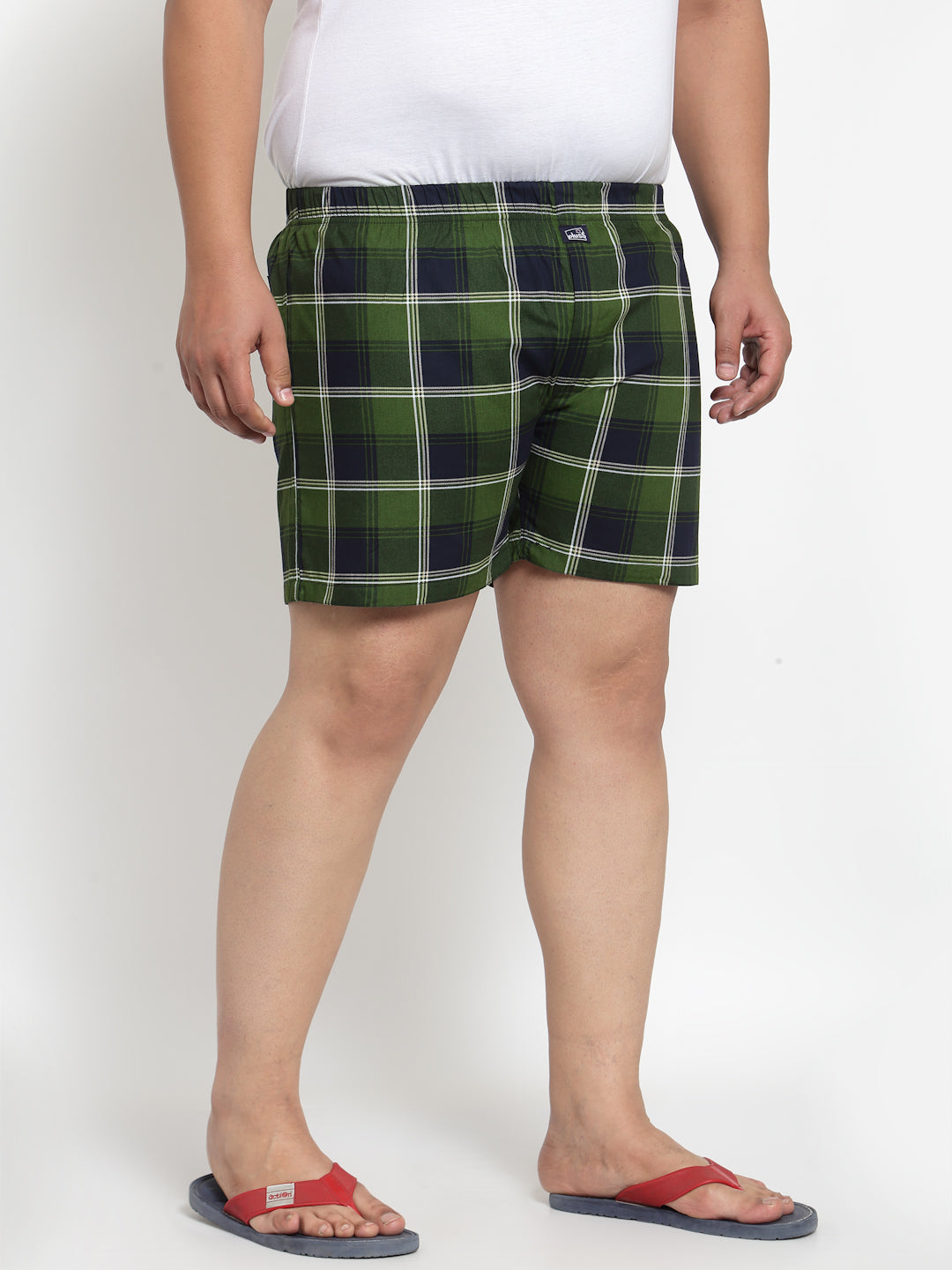 Plus Size Men  Green  Black Checked Pure Cotton Boxers