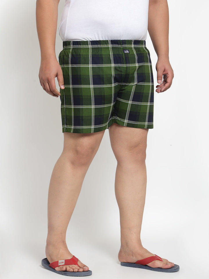 Plus Size Men  Green  Black Checked Pure Cotton Boxers