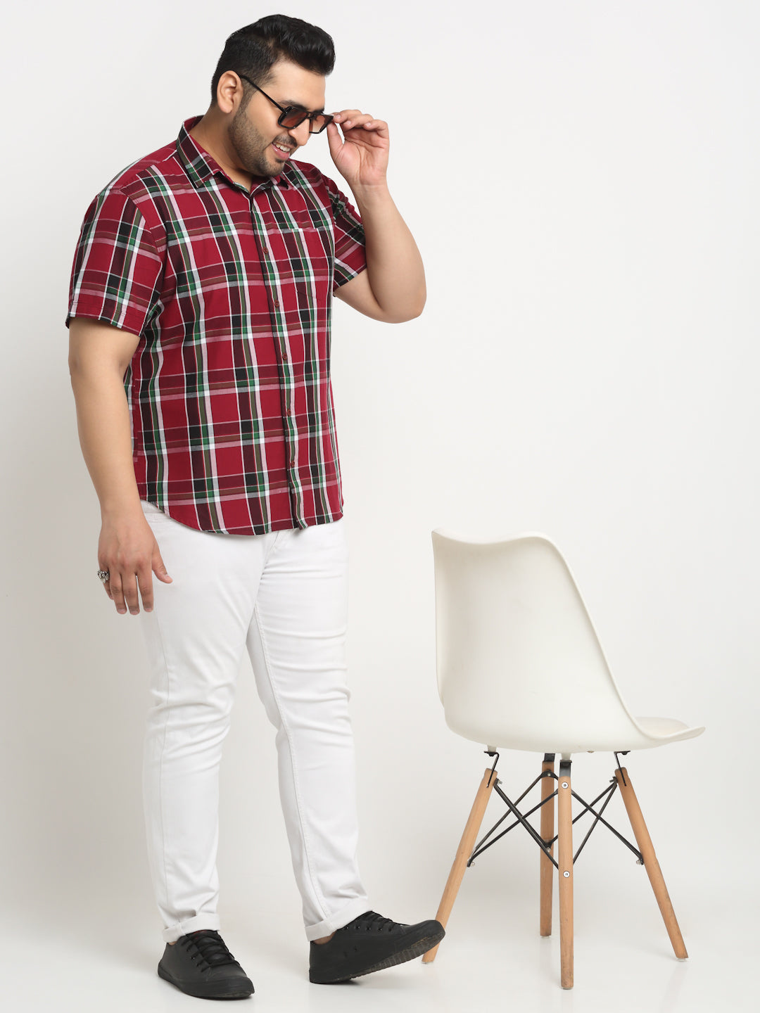 Plus Size Tartan Checks Checked Cotton Casual Shirt