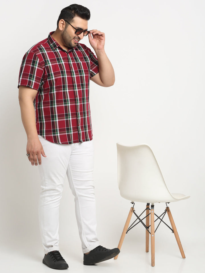 Plus Size Tartan Checks Checked Cotton Casual Shirt