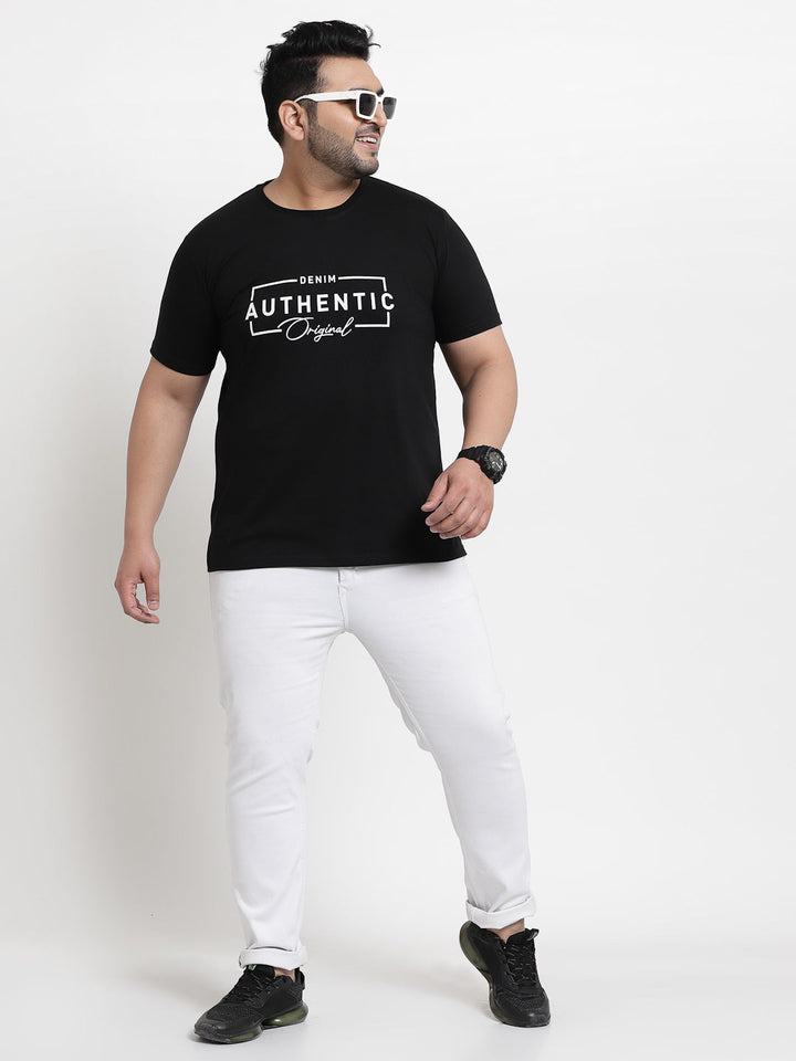 Plus Size Men  Black Typography Printed T-shirt