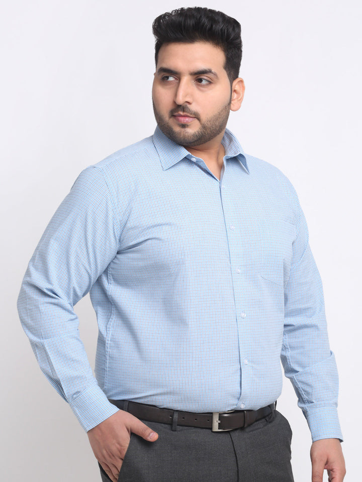Plus Size Blue Cotton Formal Shirt