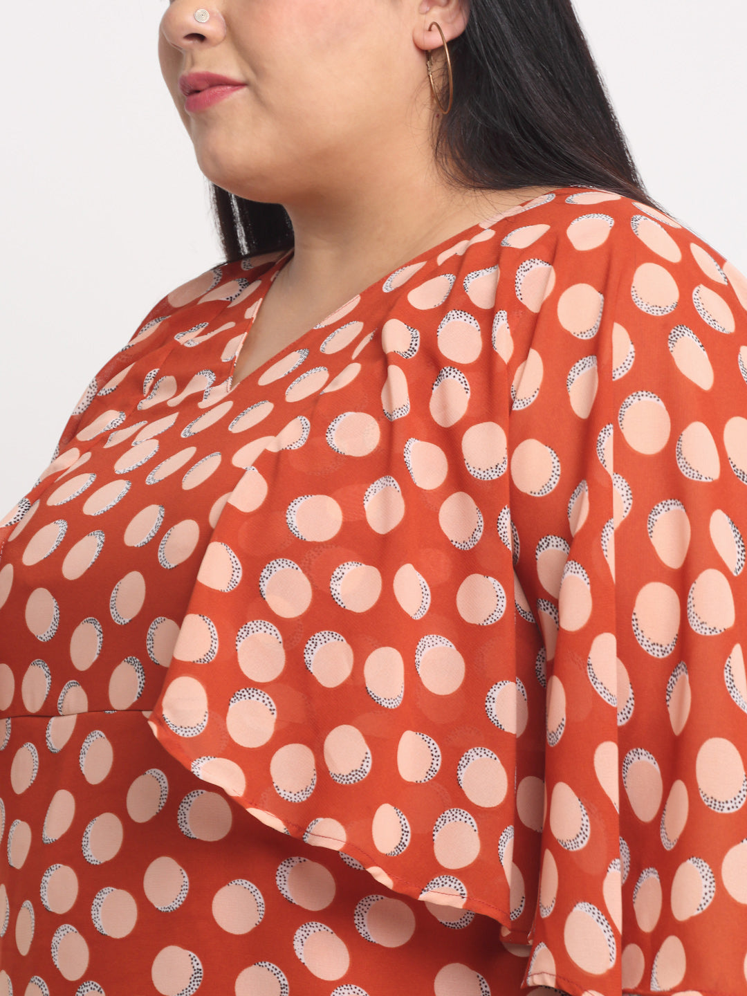 Plus Size Orange  Polka Printed Top