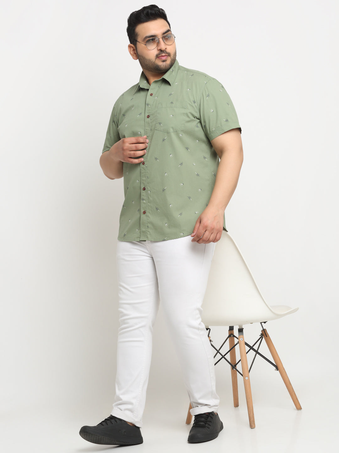 Plus Size Men Printed Casual Cotton Shirt