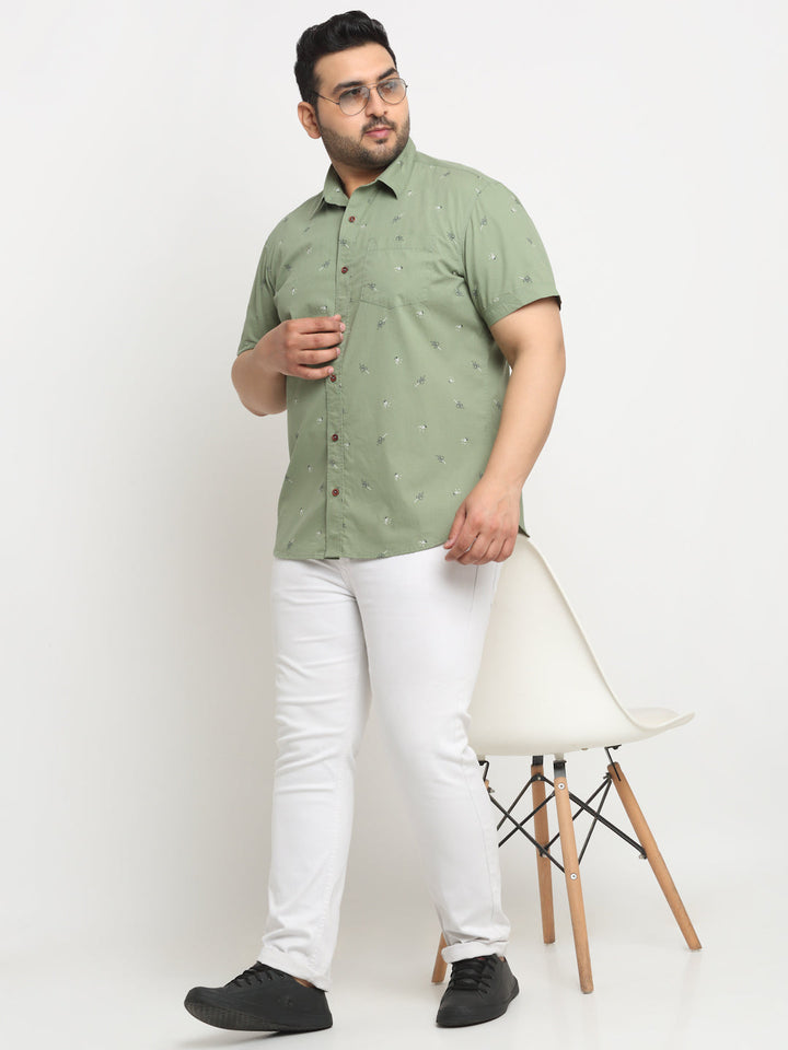 Plus Size Men Printed Casual Cotton Shirt