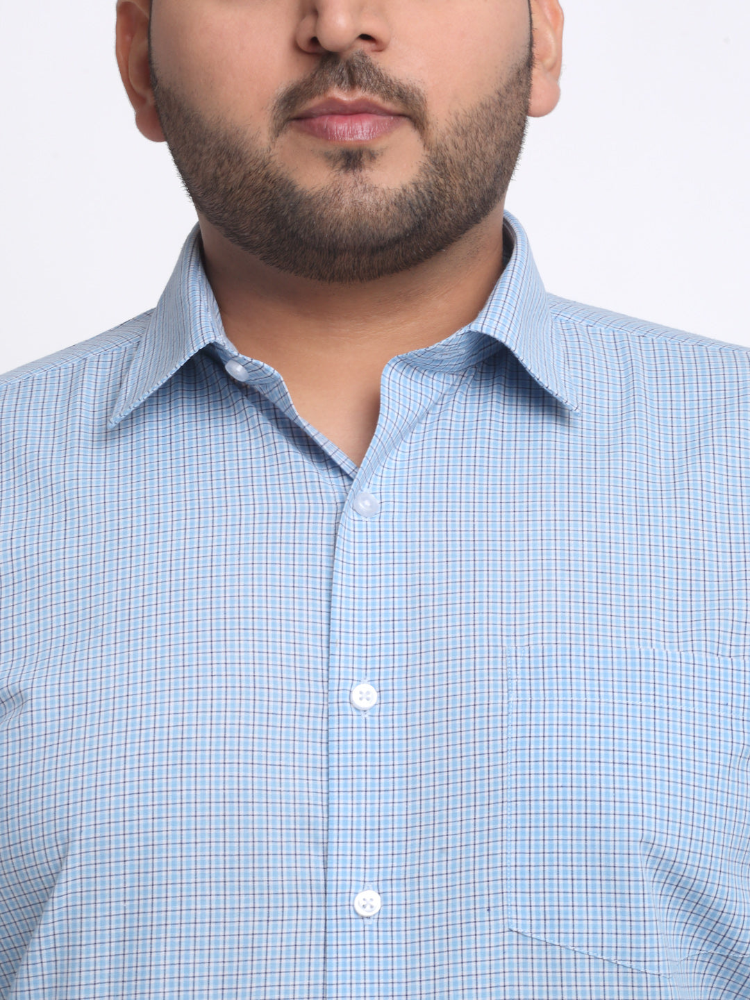 Plus Size Blue Cotton Formal Shirt