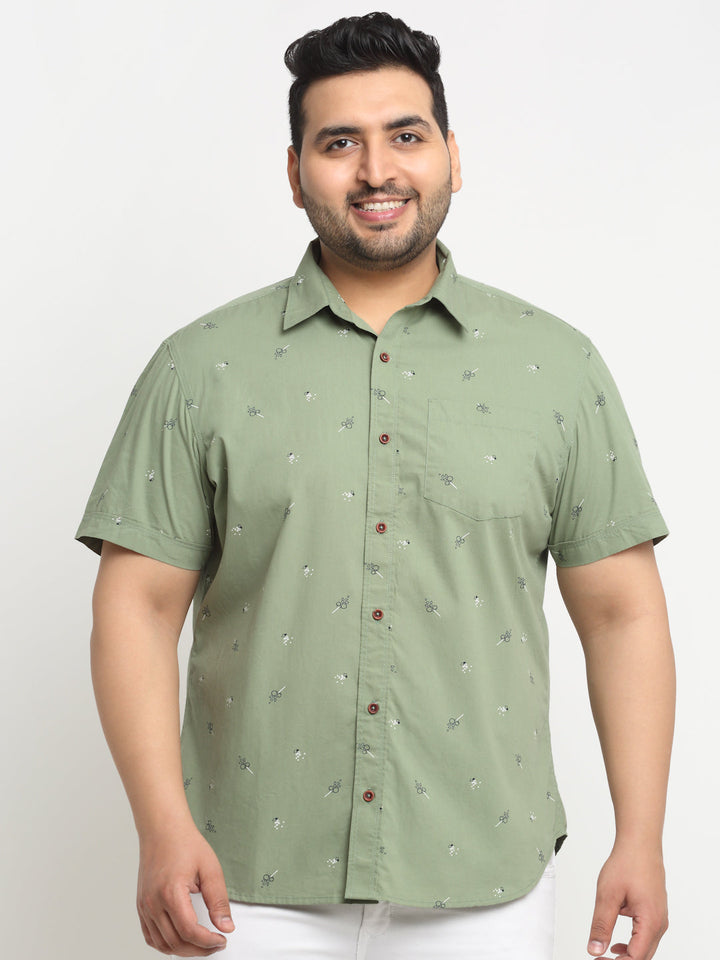 Plus Size Men Printed Casual Cotton Shirt