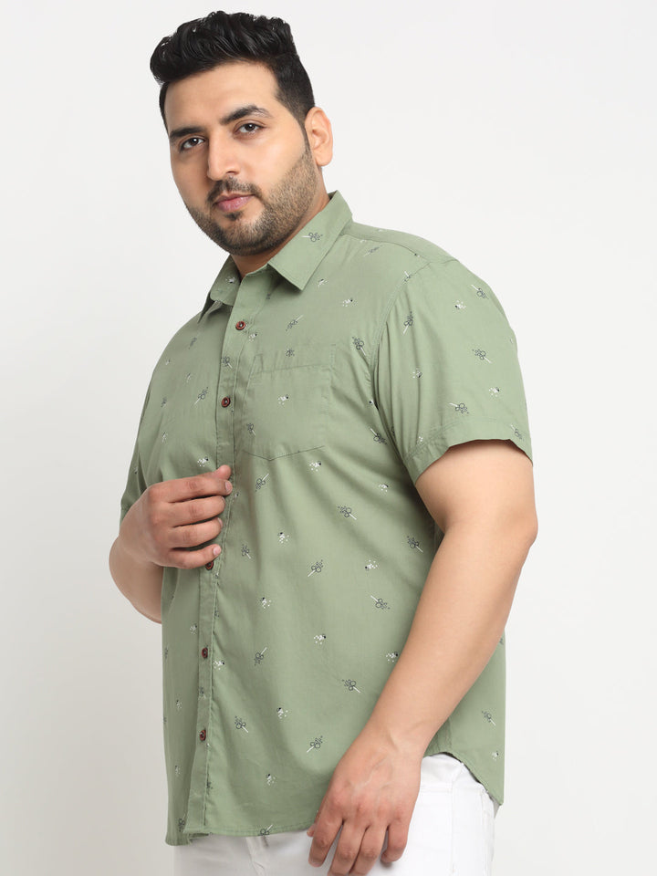Plus Size Men Printed Casual Cotton Shirt