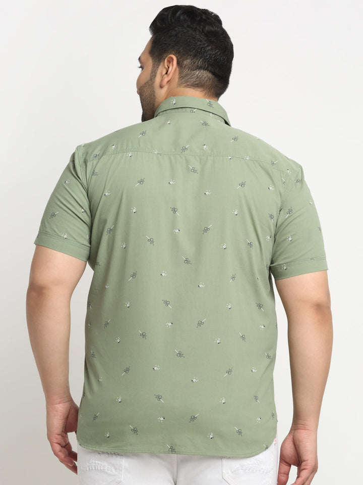 Plus Size Men Printed Casual Cotton Shirt