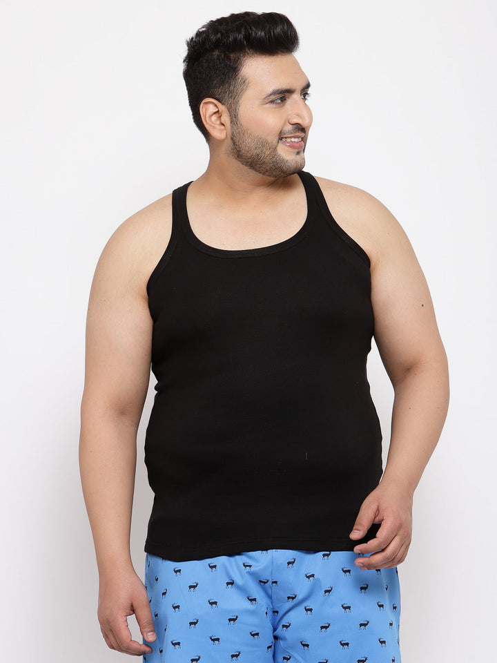 Plus Size Men  Black Solid Innerwear Vest MSD9807
