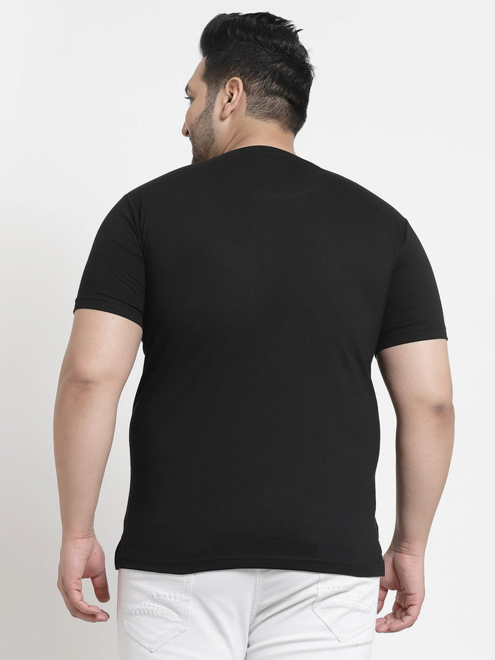 Plus Size Men  Black Printed Pure Cotton T-shirt