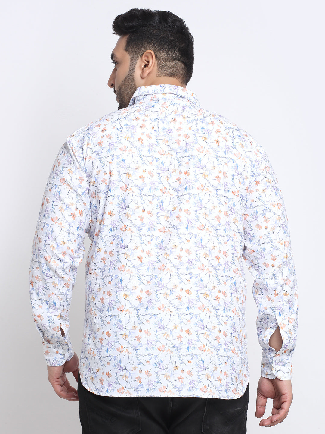 Plus Size Men  Floral Printed Cotton Casual Shirt