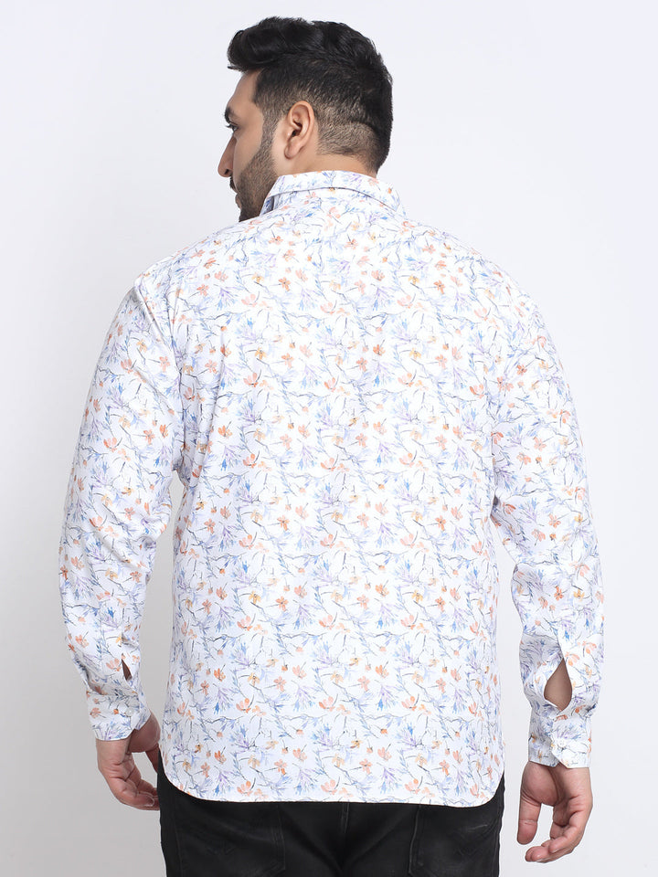 Plus Size Men  Floral Printed Cotton Casual Shirt