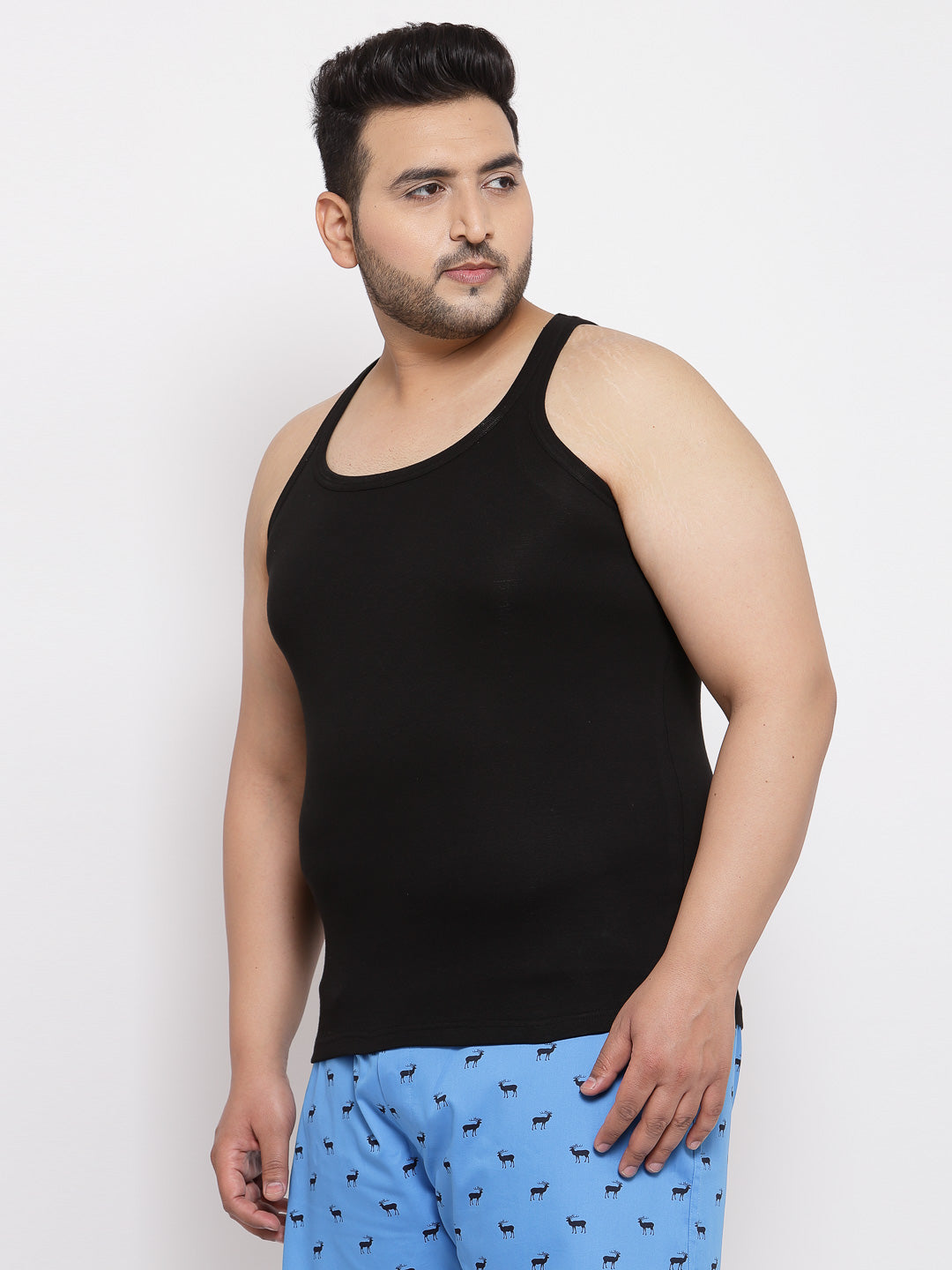 Plus Size Men  Black Solid Innerwear Vest MSD9807