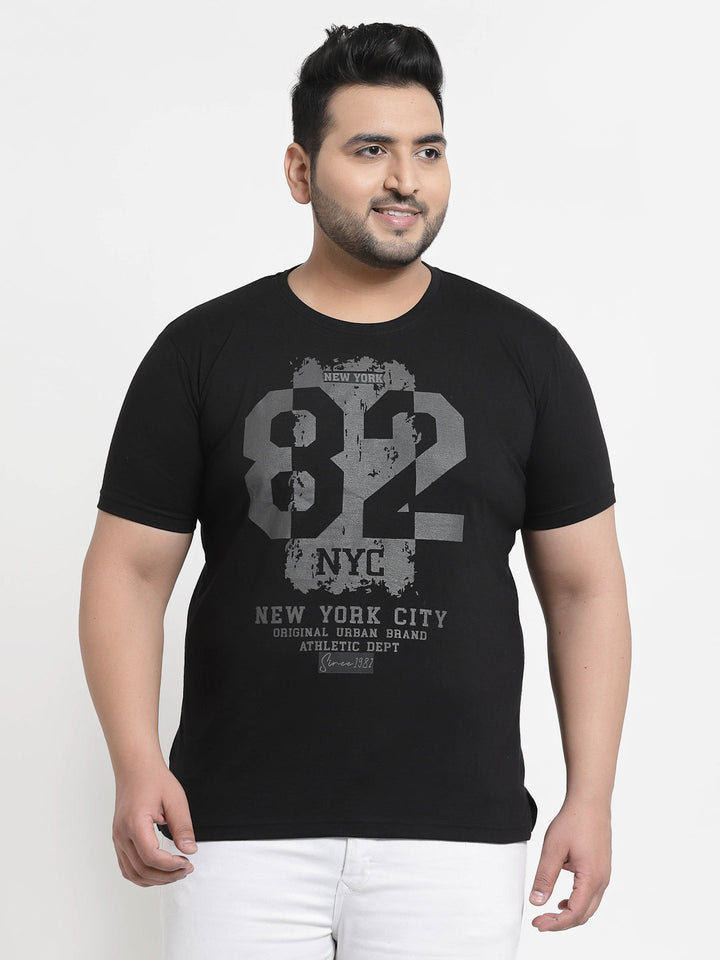 Plus Size Men  Black Printed Pure Cotton T-shirt