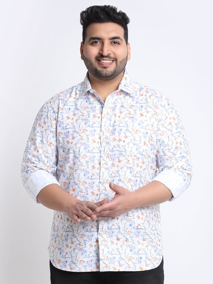 Plus Size Men  Floral Printed Cotton Casual Shirt