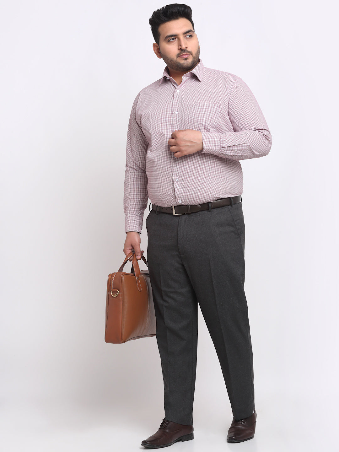 Plus Size Maroon  White  Spread Collar Cotton Formal Shirt
