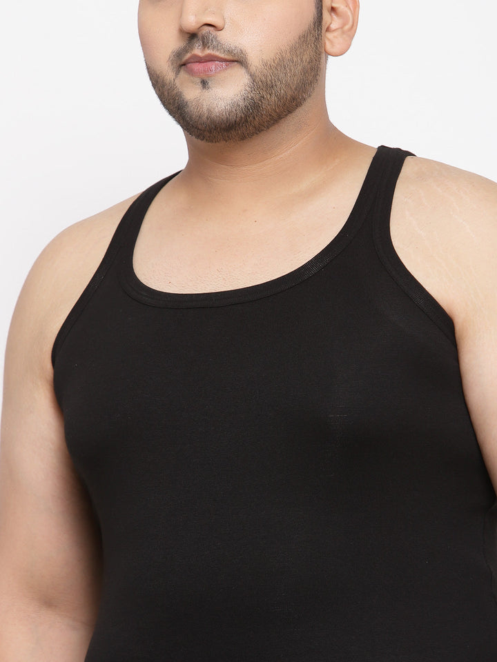 Plus Size Men  Black Solid Innerwear Vest MSD9807