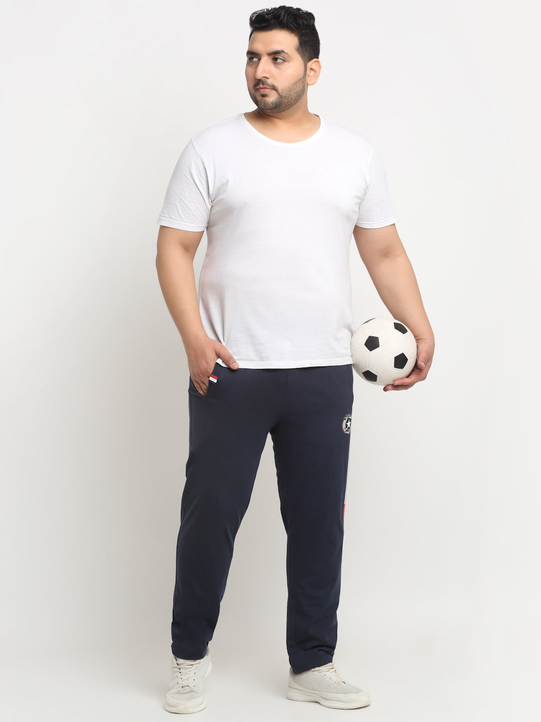 Plus Size Men  Side Panel Detail Straight Fit Cotton Track Pants