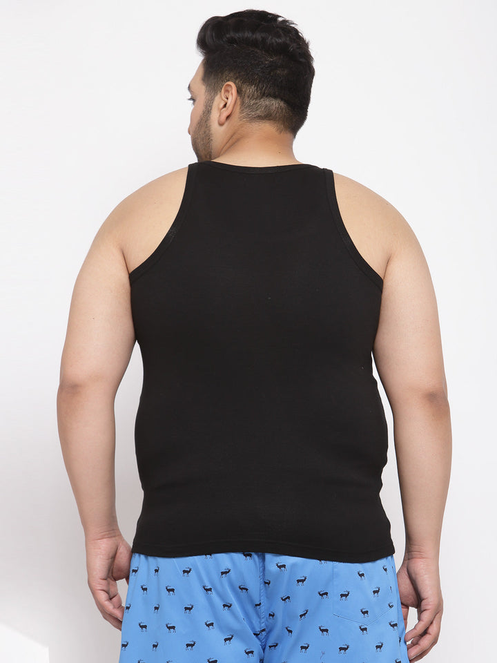 Plus Size Men  Black Solid Innerwear Vest MSD9807