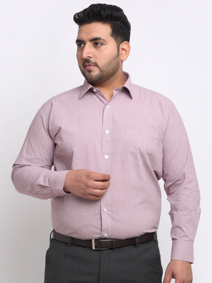 Plus Size Maroon  White  Spread Collar Cotton Formal Shirt
