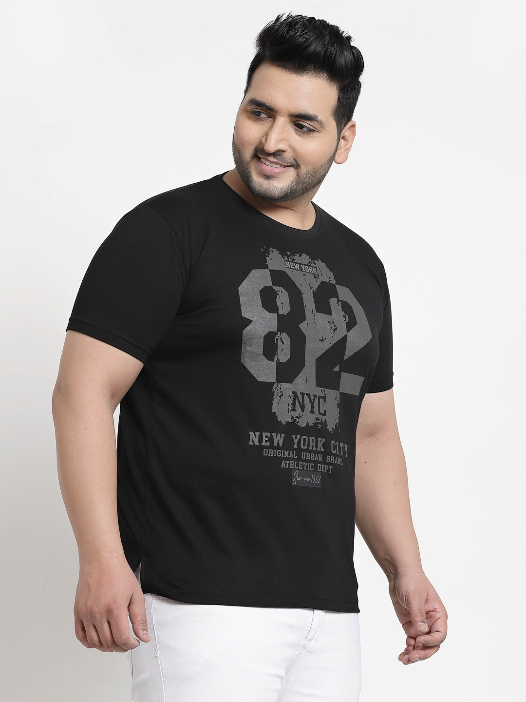 Plus Size Men  Black Printed Pure Cotton T-shirt