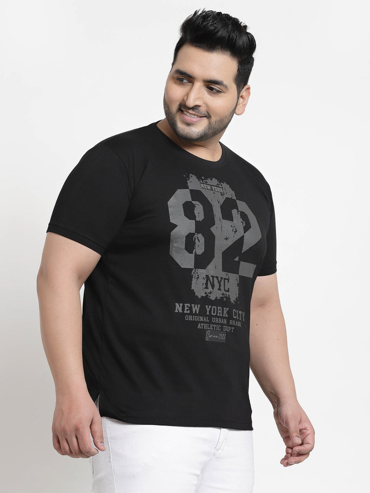Plus Size Men  Black Printed Pure Cotton T-shirt